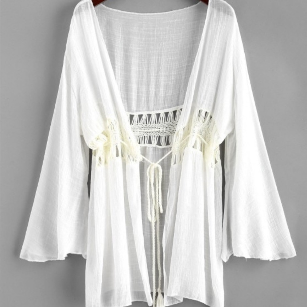 Tie Tassle Crochet Panel Cover Up